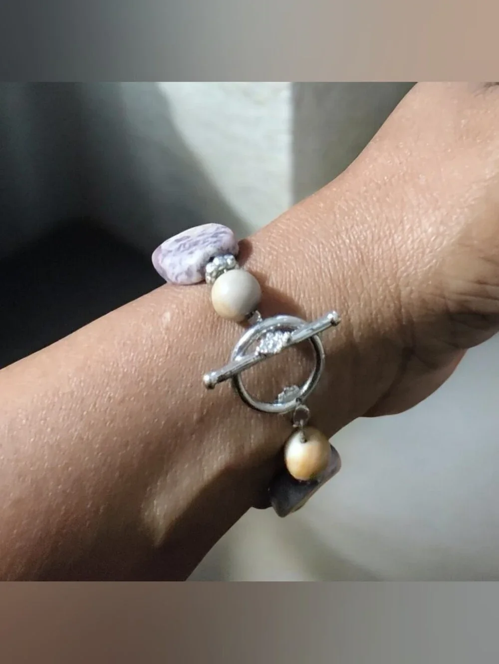 Purple Stone Beaded Bracelet With Toogle Closure